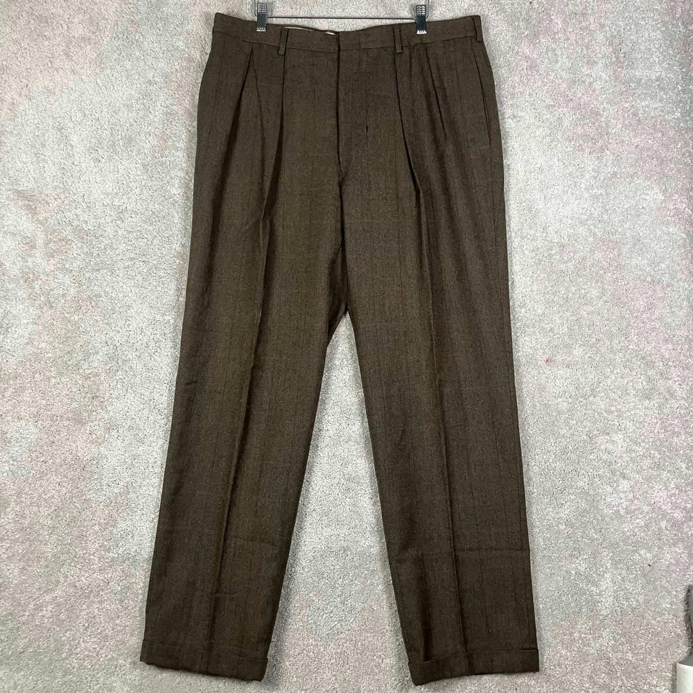 Vintage Brooks Brothers Dress Pants Mens 36x32 Brown Wool Pleated Windowpane USA - Picture 9 of 16